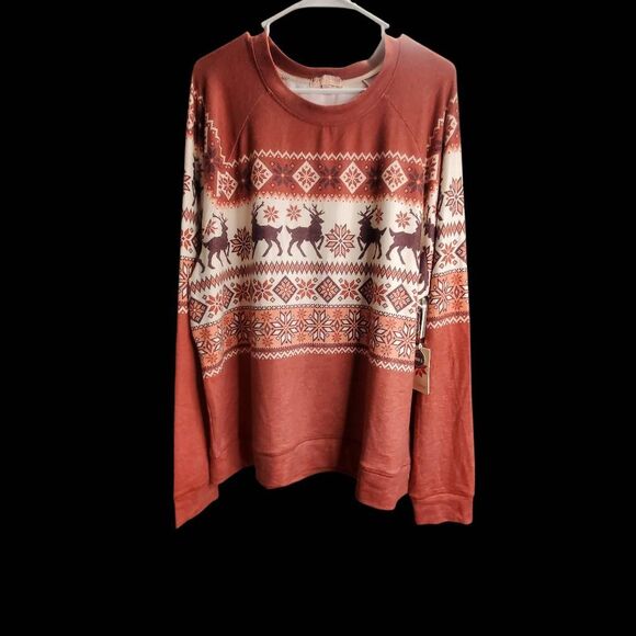 P.J. Salvage Men’s Fair Isle Soft Lightweight Reindeer Sweater – Rust Red – Size - Picture 2 of 9